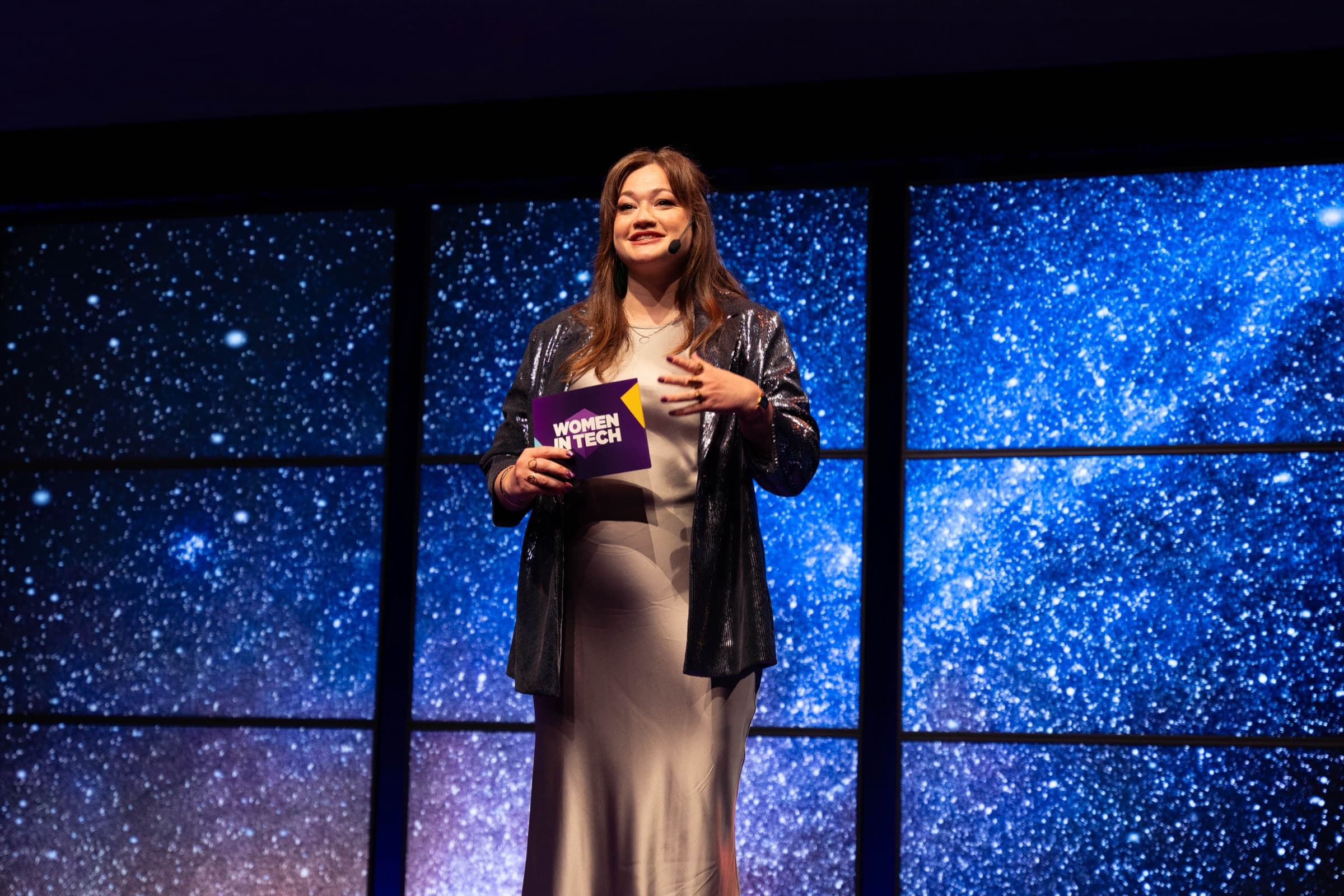 Stephanie on stage at Women in Tech 2025